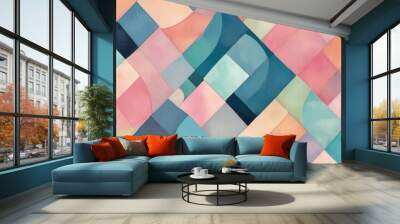 pastel geometric shapes, mosaic pattern Generative AI Wall mural