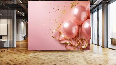 Pink Balloons and Confetti Wall mural