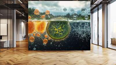 Anabaena chains in freshwater under sunlight Wall mural