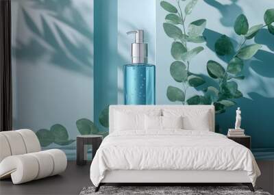 Natural hair serum products photo shoot with eucalyptus leaves Wall mural