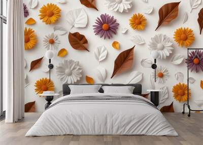 Organic Wildflowers pattern in flat design Wall mural