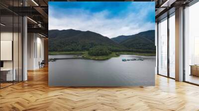 Beautiful view of Mae Ngad Dam, Comprised of mountains,River and sky Wall mural