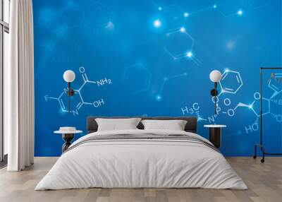 Abstract blue background of chemical formula Wall mural