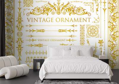 set of decorative elements for design. golden floral ornament. Wall mural