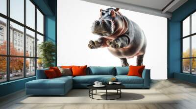 a hippopotamus jumping on isolate white background Wall mural