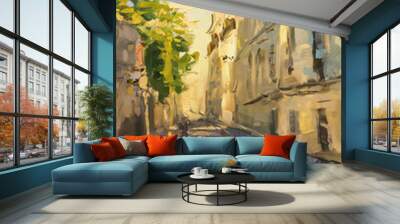 oil painting with palatte knife style of Paris street landscape location Wall mural