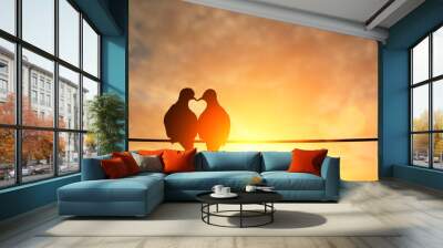 silhouette of bird in heart shape on pastel background and Valentine's Day Wall mural