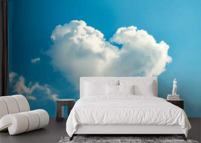 white cloud in heart shape on blue sky for love or valentine's day concept Wall mural