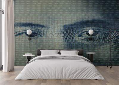 close up of japanese yen banknote layer among binary code background Wall mural