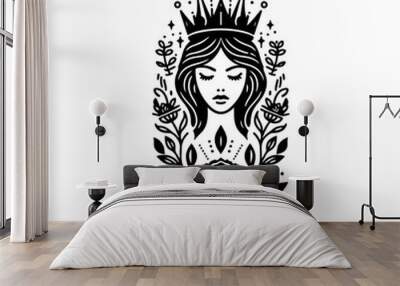 beauty line art queen logo template. goddess of nature logo illustration Wall mural