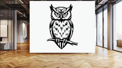 owl vector mascot logo illustration. sharp eye intelligent educational owl. white background owl editable vector file for badge, emblem and tshirt printing.. silhouette  and clip art black and white o Wall mural