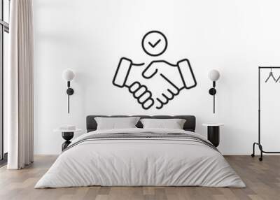 Partnership and handshake concept editable stroke outline icon isolated on white background flat vector illustration. 64 x 64.  Wall mural