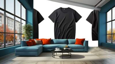 Set of black blank t-shirt front side isolated on transparent background. T-shirt mockup presentation for print Wall mural