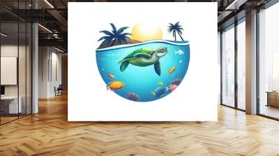 turtle with beach background vector illustration. sea world vector logo illustration. cute cartoon sea turtle. Wall mural