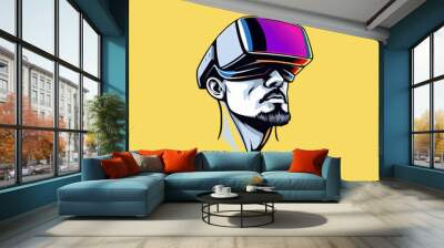 Virtual Reality Goggles. Vector illustration of a guy using virtual reality glasses. VR Mascot logo design  Wall mural