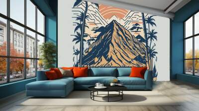 a mountain with palm trees vector illustration t shirt design Wall mural