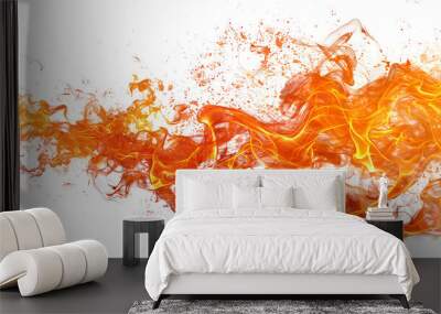 Abstract orange, red and yellow fire flames on white background for design, energy and power concept.  Wall mural