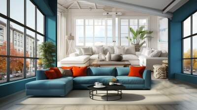 Coastal Beach House Living Room Mockup  Wall mural