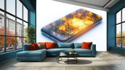 A smartphone with glowing holographic display, futuristic technology, 3D rendering, isolated on white background Wall mural