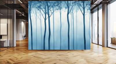 Blue forest, trees in varying blue hues, ethereal woodland scene, Watercolor style Wall mural