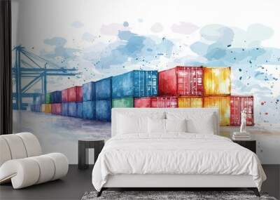 Export control, goods locked behind tariff barriers, watercolor style Wall mural