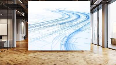 Highway development blueprint, detailed road design with measurements, flat design illustration Wall mural