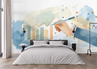 Market analysis, executives reviewing data, financial graphs, Watercolor style Wall mural