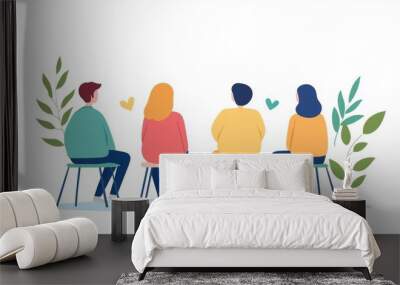 Patient with dynamic support group, therapy session, flat design illustration Wall mural