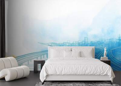 Road network blueprint, city development project, watercolor style Wall mural