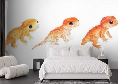 Set of baby Coelophysis, tiny and agile, exploring together, isolated, white background, Watercolor style Wall mural