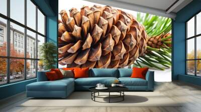 A Close-up of a Pine Cone on a Sprig of Pine, Pine Cone, Pine, Sprig Wall mural