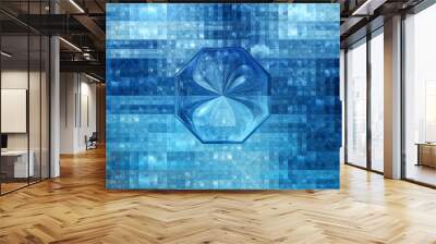 Blue glossy octagon fractal with grid Wall mural