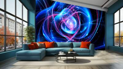 Blue glowing ball lightning with plasma arms Wall mural