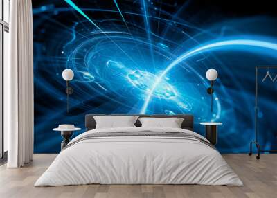 Blue glowing connected fiber optic cables Wall mural