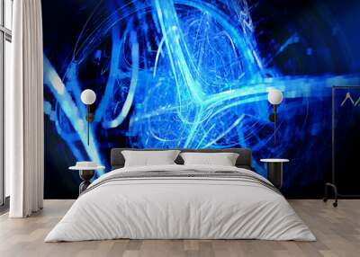 Blue glowing curves in space Wall mural