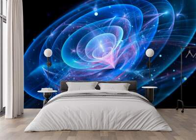 Blue glowing quantum waves in space abstract background Wall mural