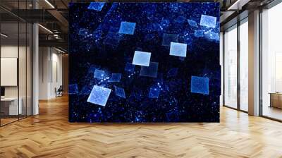 Blue glowing squares in space Wall mural