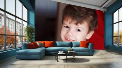 Boy with mother haircut Wall mural