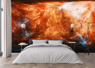 Fiery planet texture with blue energy bursts panorama map Wall mural