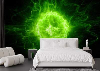 Green glowing fireball lightning Wall mural