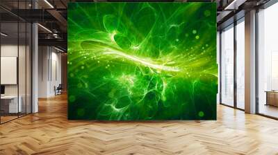 Green glowing high energy plasma field in space with particles Wall mural