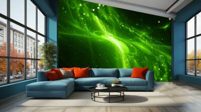 Green glowing new technology flow in space Wall mural