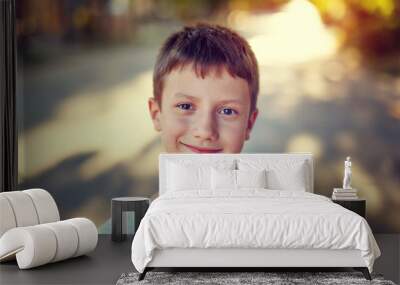 happy little boy in sunset vintage Wall mural