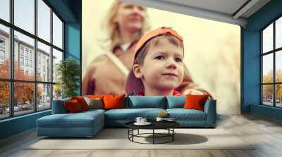 mother with little boy in vintage style Wall mural