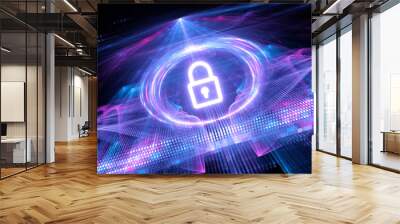 Neon glowing vibrant quantum encryption abstract fractal illustration Wall mural