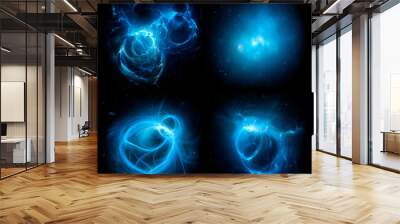 Set of blue glowing plasma energy objects in space Wall mural