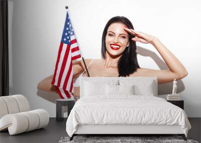 Sexy woman salute with usa flag Wall mural