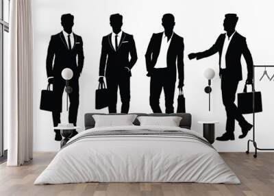 Businessman in a suit walking with a hand in his pocket, Businessman in different poses side profile vector silhouette set isolated on a white background. Businessmen Silhouettes. Wall mural