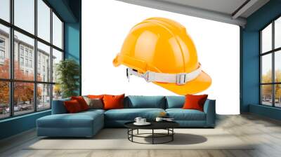 plastic orange safety helmet or Construction hard hat concept safety project of workmen as engineer,isolated on white background Wall mural