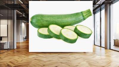 fresh green zucchini with slice isolated on white background Wall mural